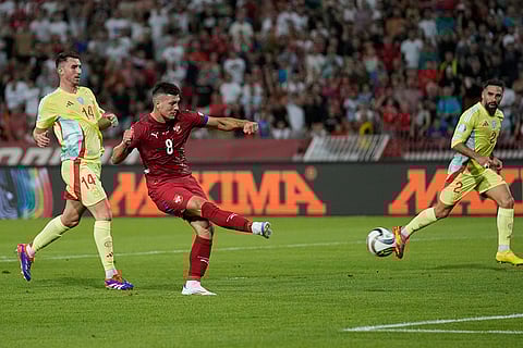 2024-25 Nations League Football Serbia vs Spain: Serbia's Luka Jovic fails to score